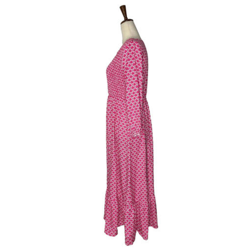 CZ Collection Cezele Maxi Dress S Smocked Pink Puff 3/4 Sleeve Tiered Pink NWT - Picture 2 of 7